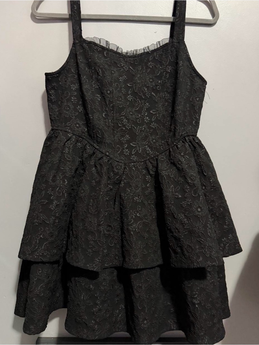 Women’s Strapless Gothic Black Floral Lace Layered Dress